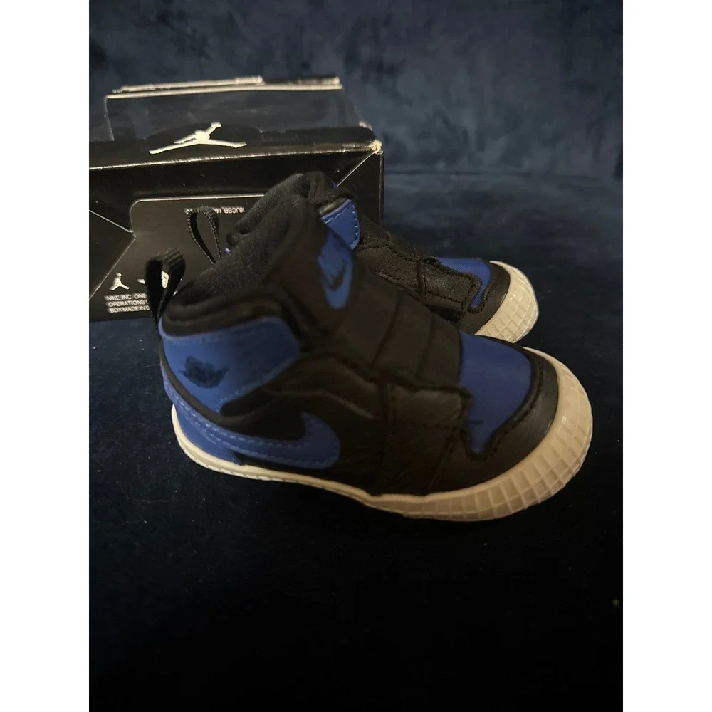 Nike Jordan 1 Crib Bootie Black Varsity Royal Blue AT3745-007 Infant Size 3C
